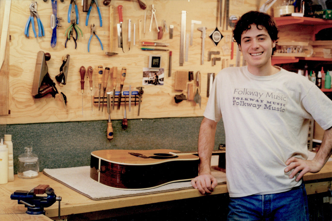 Mark at Folkway’s first repair bench, Late 1999.