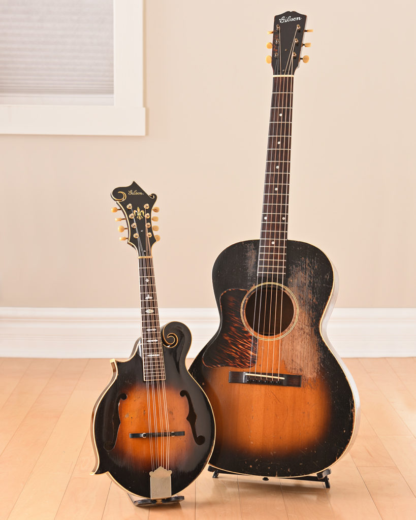 Left-Handed matched set: 1935 Gibson L-00 guitar and 1935 Gibson F-7 Mandolin