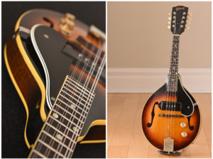 Full body and close up of a vintage Gibson Electric Mandolin: 1962 Gibson EM-150
