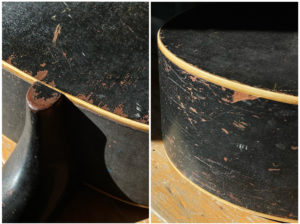 Images of the binding and body on a 1940 Gibson L-00 guitar in restoration