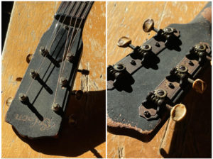 Images of the tuners and headstock on a 1940 Gibson L-00 guitar in restoration