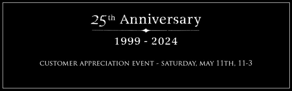 Folkway's 25th Anniversary Customer Appreciation Event is Saturday, May 11th, 2024. 11-3. Please join us for live music, bbq, raffles, and garage sale.